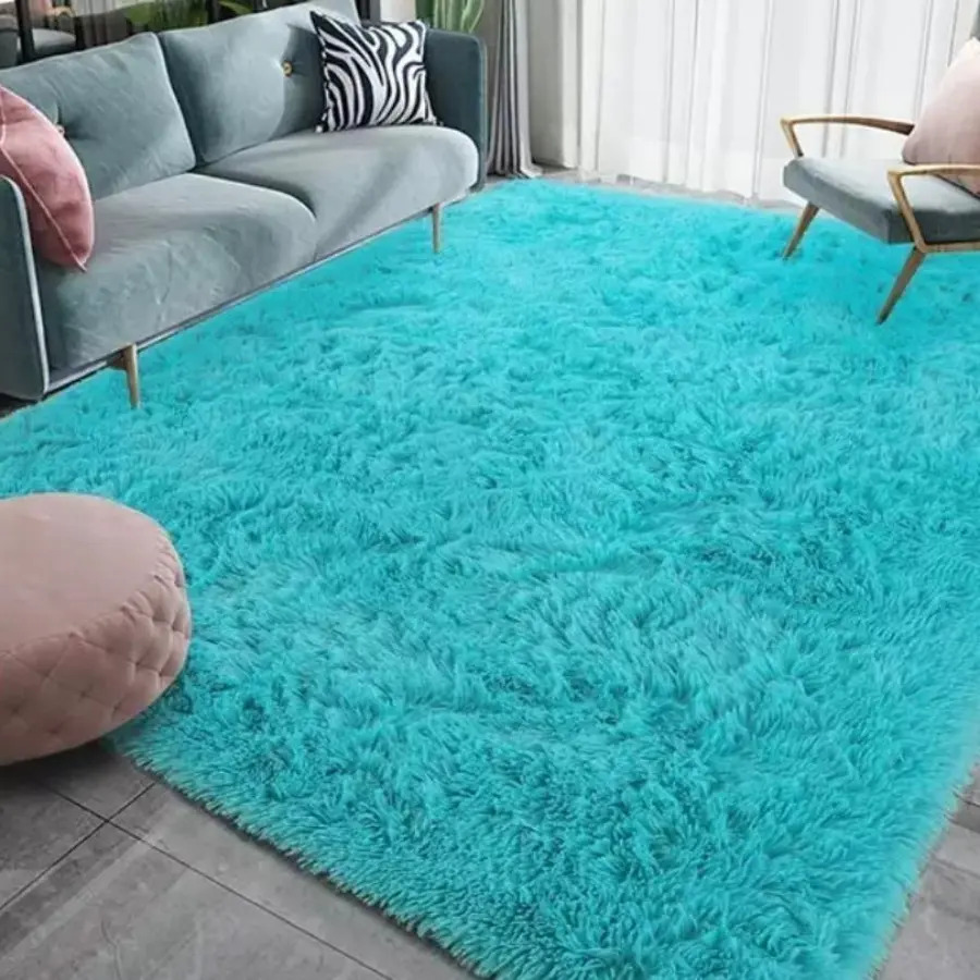 Tapete 2,00x1,50 Peludo Felpudo Sala E Quarto Cores Cor Azul turquesa Desenho Do Tecido Pelo Alto 7
