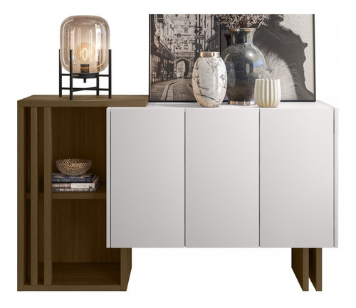 Balcão Buffet Berlim 3 Portas 100% Mdf Imbuia/off White