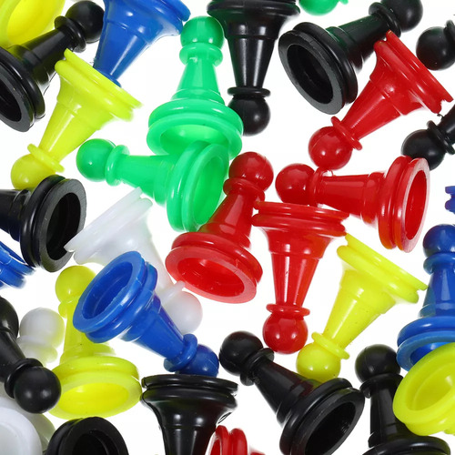 96 Chess Pieces With Multicolor Plastic Pawns For