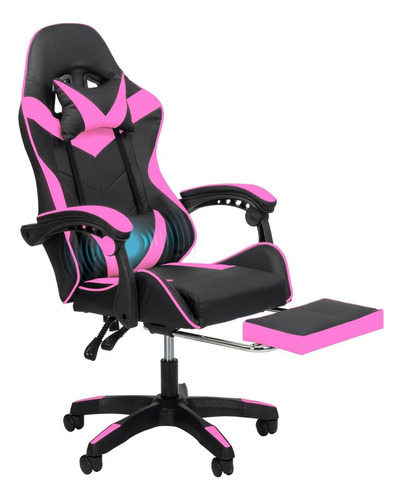 Silla Gamer Con Masajeador Reclinable Con Reposa Pies Rosa