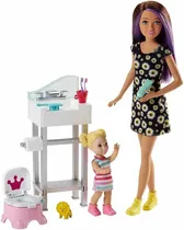 Comprar Muñeca Barbie Skipper Babysitter Niñera Baño Accesorios