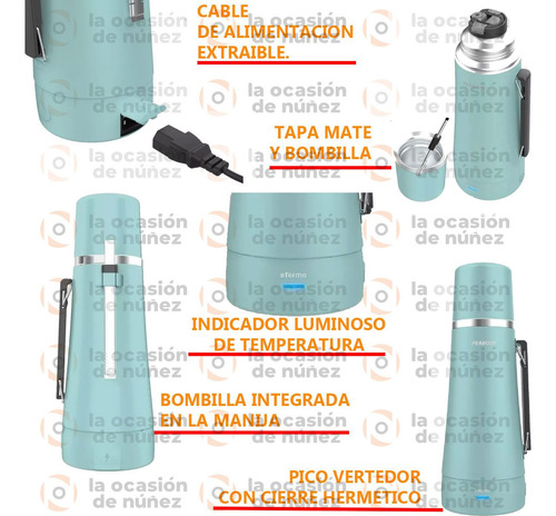 Imagen 3 de 7 de Termo Electrico Peabody 1l Acero Inoxidable Mate Y Bombilla