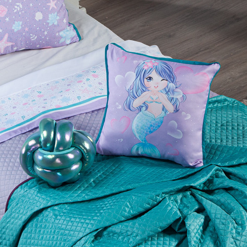 Kit Cama Cobreleito Sereia Tiffany Com Almofadas Casal 7 Pçs