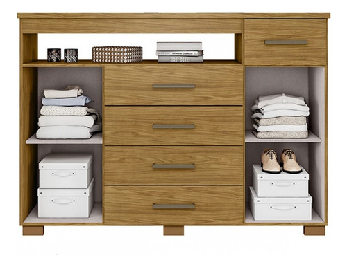 Cómoda Oslo con 2 puertas y 5 cajones, Marruecos, modelo Mx Furniture, color marrón