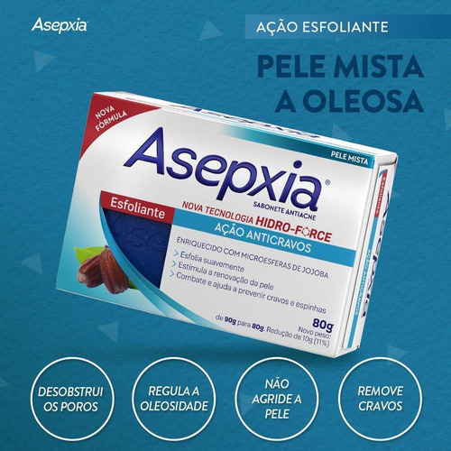 3 Sabonete Asepxia Antiacne Esfoliante Ação Anticravos 80g