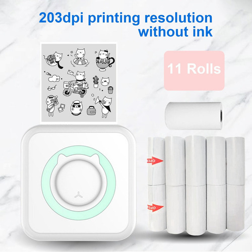 ` Mini Impresora Térmica Portátil Bluetooth+11 Rollos De .