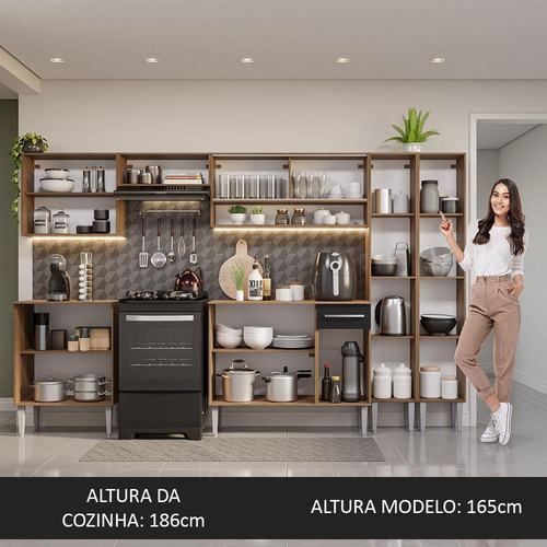 Cocina Integral Completa Modular Madesa Emilly 293cm 03 Color Marrón/Negro