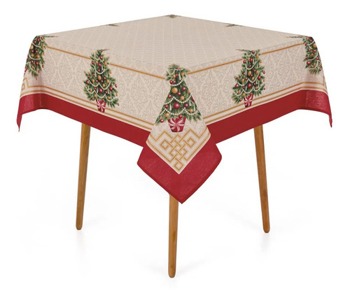 Toalha Mesa Natal Pinheiro Decor Quadrada Karsten 4 Lugares