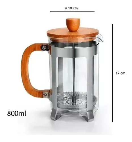 Cafetera Manual Prensa Francesa Con Embolo De Acero Y De Vidrio 800ml