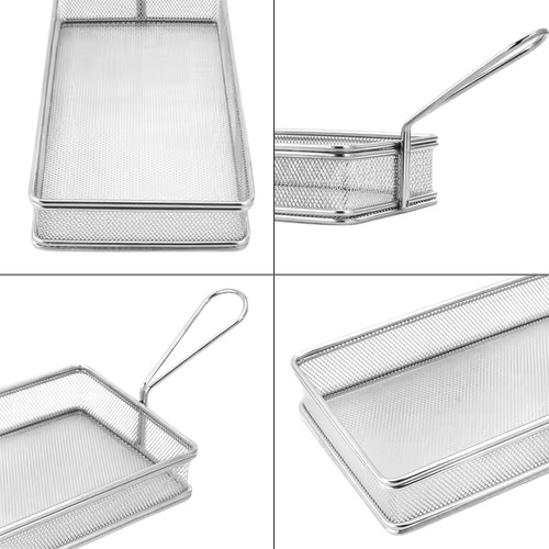 6 Cesta Para Servir Porções Aço Inox Retangular 25x13x4,3 Cm