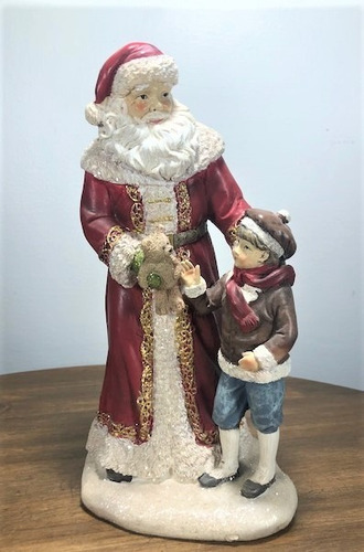 Enfeite Natal Papai-noel Com Menino Resina Importado 26cm