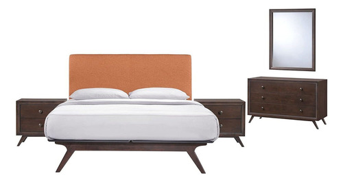 Cama Tamaño Queen Tracy Modern Midcentury Con Platafor...