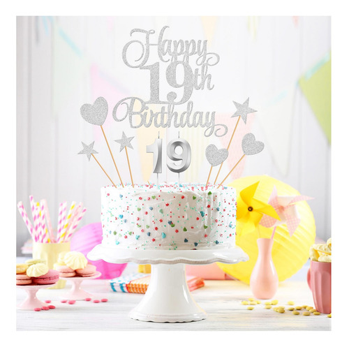Decoraciones De Pastel De Cumpleaños Número 19, Velas De 19,