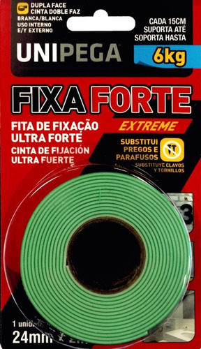 Fita Dupla Face Extra Forte Unipega 24mm Quadro Espelho Cor Branco