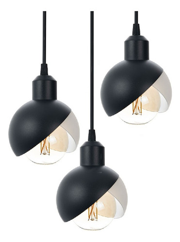 Lámpara Colgante Lantaar 3 Negro, 45 W, Base E27, Interior Estructura Black Mate