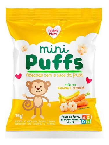 Mini Puffs Snack P/crianças Banana E Cenoura 15g-nhamimami