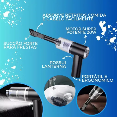 Aspirador portátil USB 120w 6000pa - negro/blanco