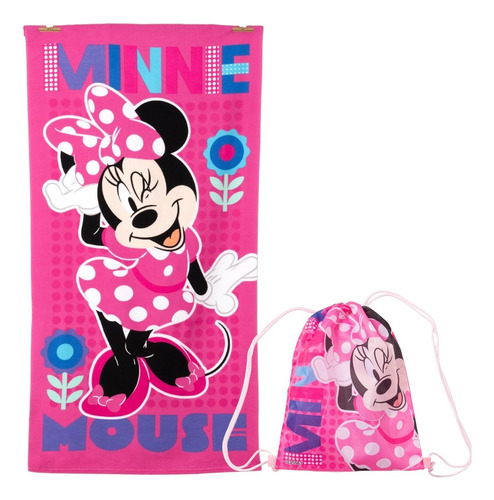 Toalla Baño Piscina Playa + Bolso Microfibra Disney Color Rosa Minnie