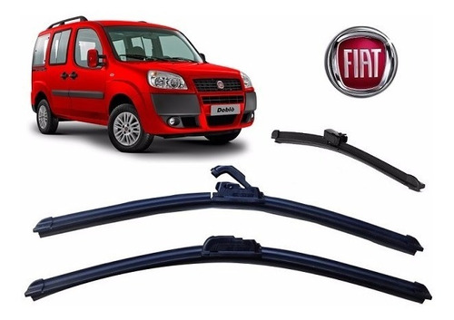 Kit 3 Palhetas Limpador Parabrisa Diant+tras Fiat Doblo