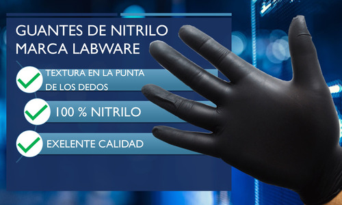 Guantes De Nitrilo Marca Labware Talla Chica Negro Chico