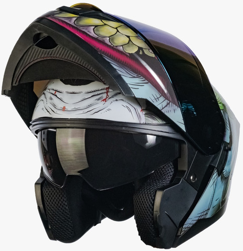 Imagen 6 de 10 de Casco Abatible Joker Guasón Moto Kov Dc Comics Led + Lentes