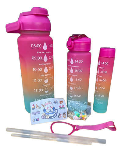 Botellas Deportiva Motivacional Set De 3 Botellas Rosa Turquesa