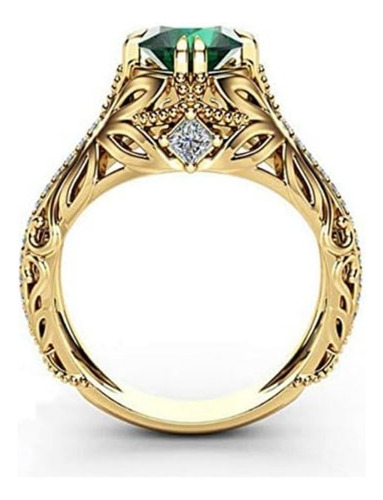 Anillo De Circonio Verde Simulado Verde Chapado En Oro