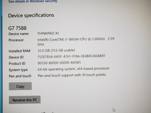 Imagen 6 de 9 de Lenovo Thinkpad X1 Extreme I7-8850h 4k 32gb 2tb Nvme Gtx1050