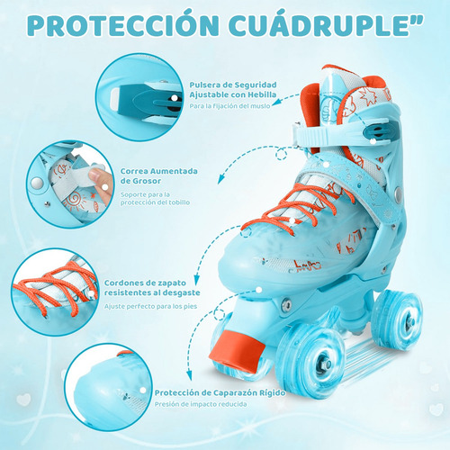 Patines De 4 Ruedas Para Niños Ajustables Con Freno Y Luces