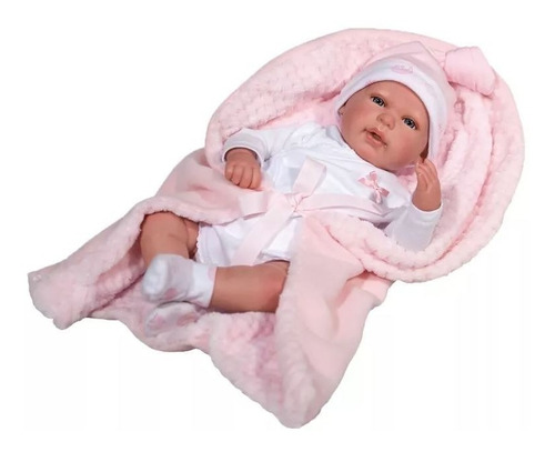 Boneca Bebê Reborn Olhos Abertos Roupa Rosa Baby Brink 1267