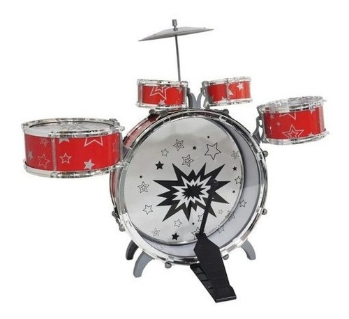 Bateria Musical Infantil Tambor Baquetas Pedal E Banquinho