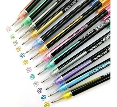 Lápices Gel Colores Metalizados Tinta Neón Bolígrafos Kawaii