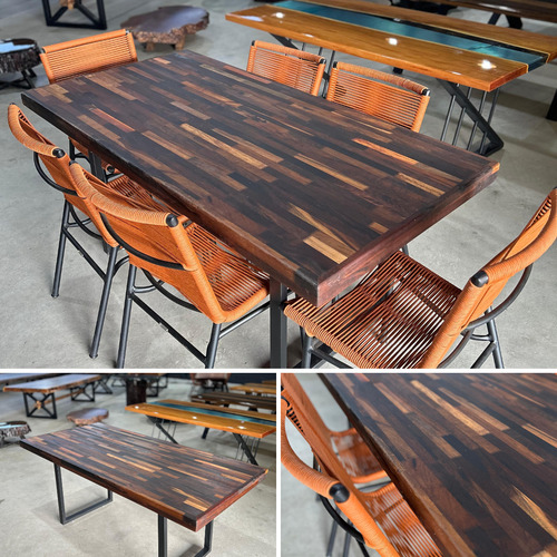 Mesa De Jantar Madeira Maciça Resistente Pés Quadrados