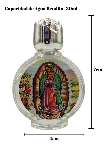 Recuerdo Botella De Cristal Para Agua Bendita 12 Pzas Virgen Plateado