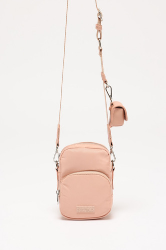 Cartera Mini De Nylon Reciclado Mujer Portsaid Acabado de los herrajes Plateado Color Rosa Correa de hombro Rosa Diseño de la tela Liso