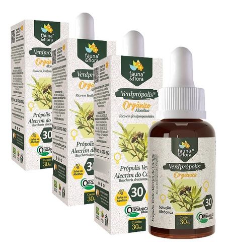 Kit 3 Própolis Verde Orgânico Puro 30% Alcoólico Extrato Pv