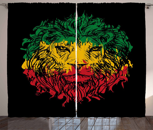 Set De Cortinas De Rasta Bandera Etíope, León En Negro.