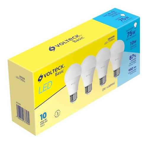 Pack De 4 Focos Led A19 10 Watts Luz De Día Volteck, 28006