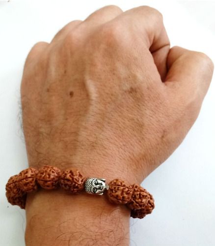 Pulseira Semente Rudraksha Grande 12mm Cabeça Buda Saquinho