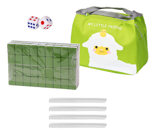 Juego De Mahjong De Viaje Portátil Con Bolsa, Juego Verde