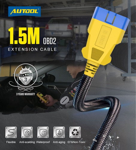 Autool Car Obd2 - Cable De Extensión De 16 Pines Macho A Hem