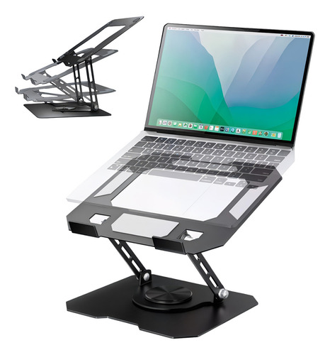 Base Soporte Para Laptop Elevada Ajustable Con Giro 360 Color Negro