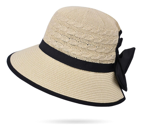 Sombrero De Paja Para Mujer, Protección Solar Uv, Plegable Beige Talla Única