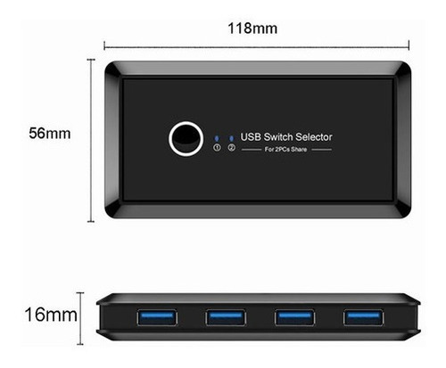 Imagen 2 de 7 de Hub Usb Switch Box Kvm Usb 3.0 4 Puertos 2 Pc Compartir