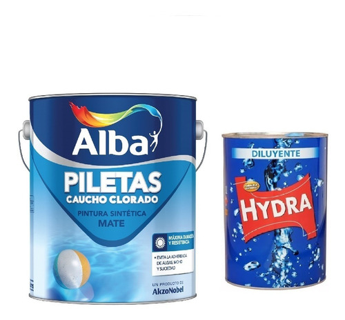 Alba Pintura Pileta Caucho X 4lt + Diluyente 1lt - Imagen