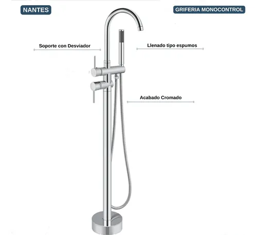 Griferia Llave Monocontrol piso Para Llenado De Tina ba era
