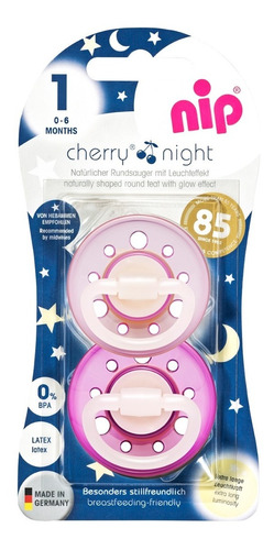 Chupete Cherry Night Látex Fucsia-rosa 0-6 Meses, Nip