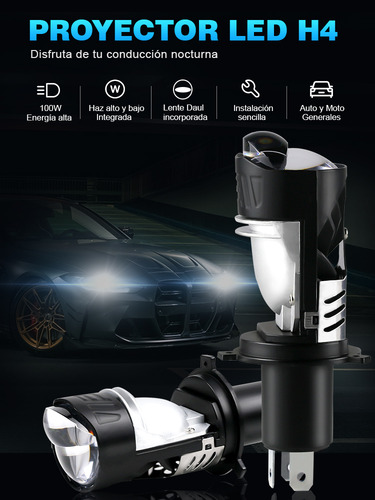 Focos Led Lupa H4 Proyector Canbus Traer Ojo De Demonio Rojo