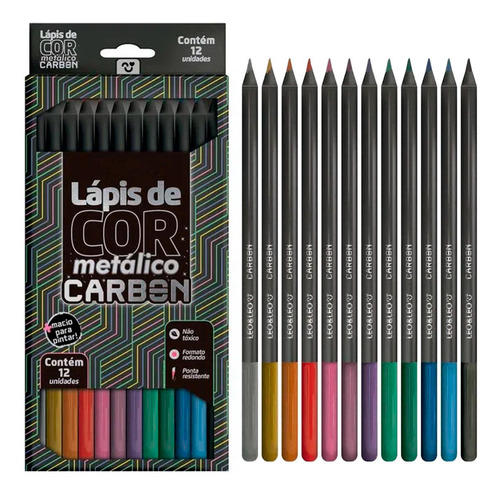 Lápis De Cor Metálico Carbon 12 Cores Leo&leo