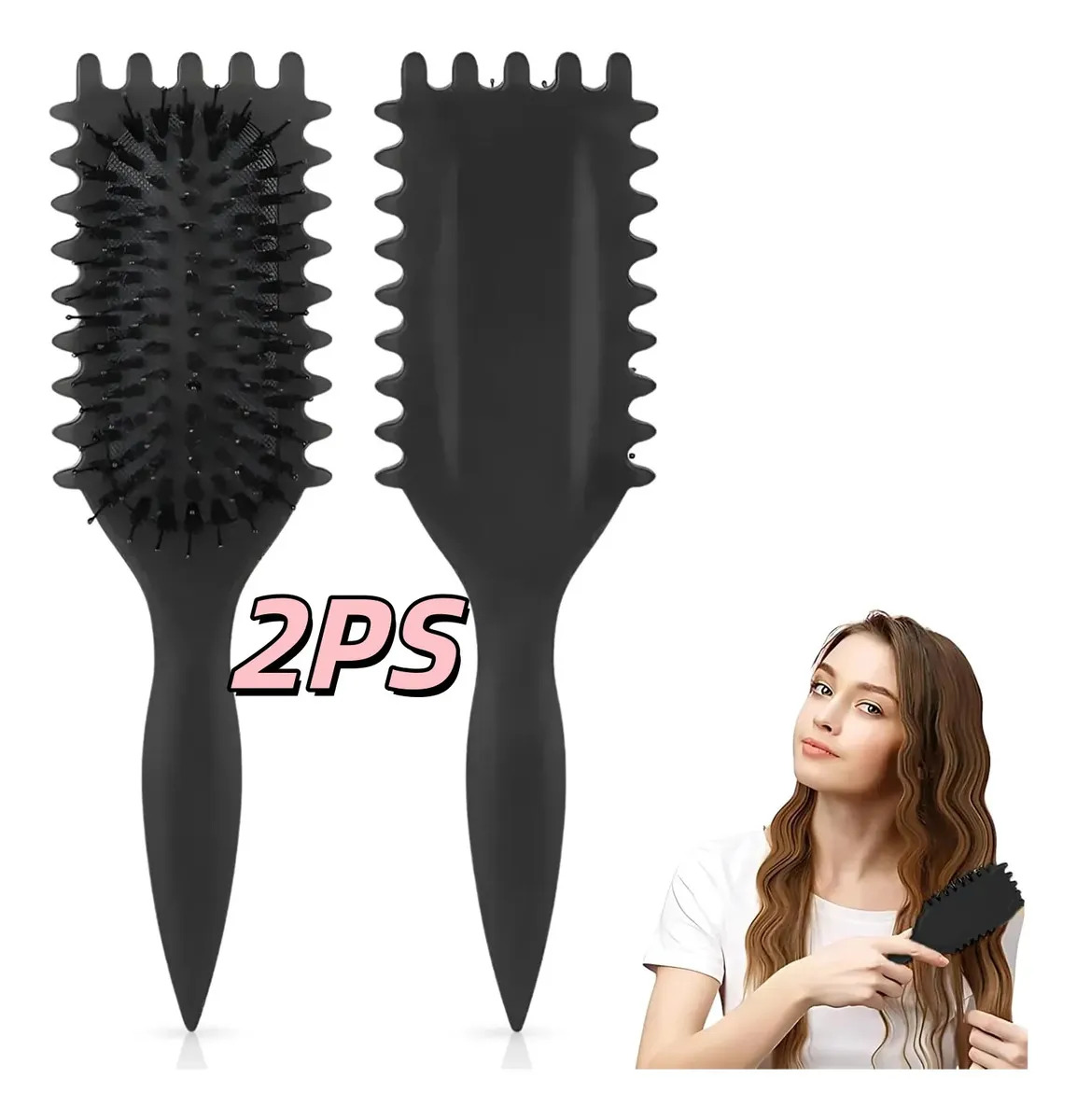 Beboki 2pzs Pincel Bounce Curl Cepillo Define Style Cabello Rizado Cepillos Peine Rizos Ondas Volumen Moldeador Estilizado Peinado Desenredante Estilismo Profesional Antiestático C